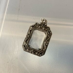 Vintage Victorian-Style Silvertone Glass Stone Pendant- So Pretty!!